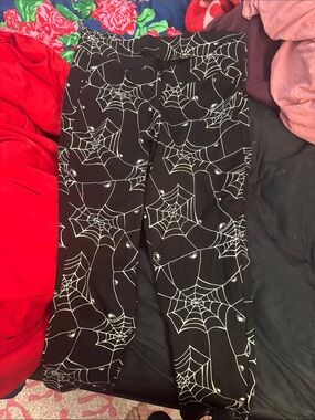 torrid Black Leggings with White Spiderweb Print